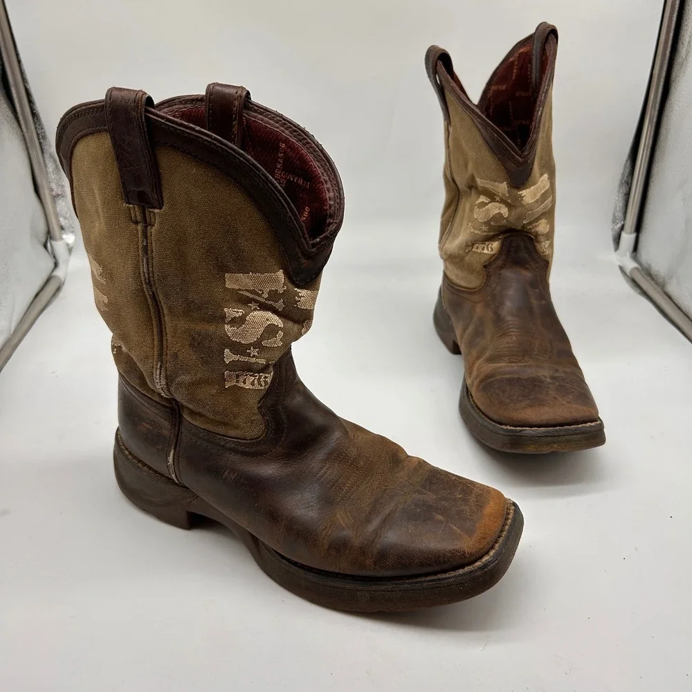 Durango Kids 8 Inch Western Boots Brown Army Green USA Flag Size 5.5M